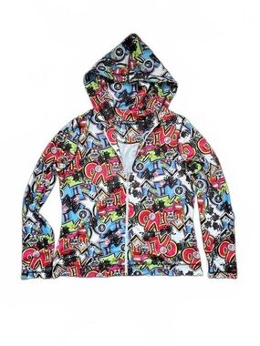 Snoskins Hooded Skull Hoodie with Colorful Graffiti Print - L